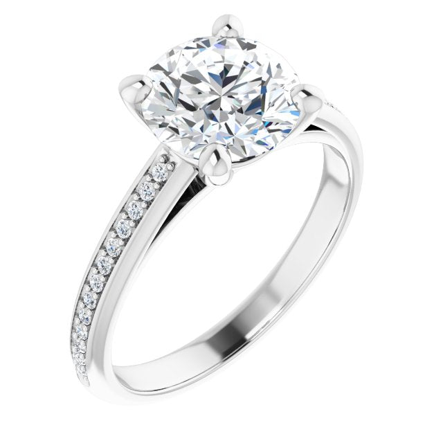 18K White Gold Customizable Cathedral-set Round Cut Style with Shared Prong Band