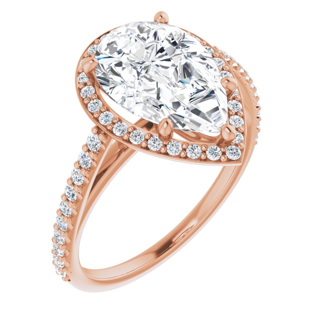10K Rose Gold Customizable Pear Cut Design with Halo and Thin Pavé Band