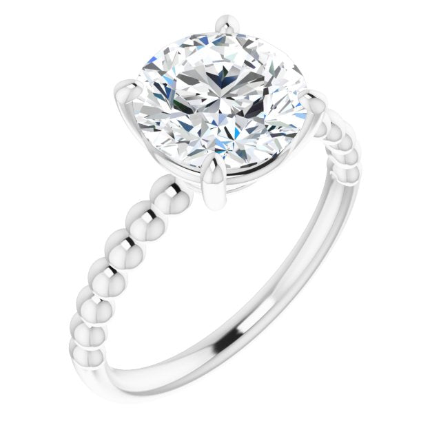10K White Gold Customizable [[Cut] Cut Solitaire with Thin Beaded-Bubble Band