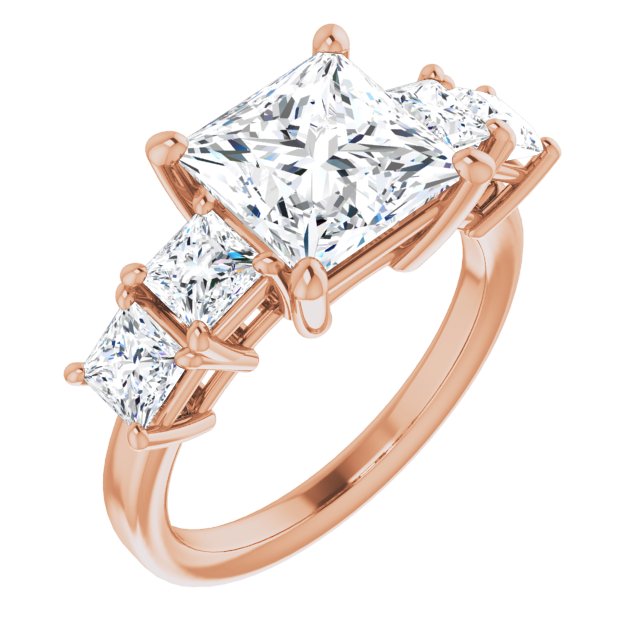 10K Rose Gold Customizable 5-stone Princess/Square Cut Style with Quad Princess-Cut Accents
