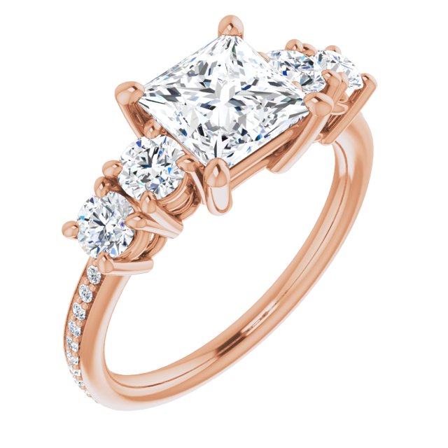 10K Rose Gold Customizable 5-stone Princess/Square Cut Design Enhanced with Accented Band
