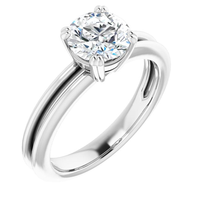 10K White Gold Customizable Round Cut Solitaire with Grooved Band