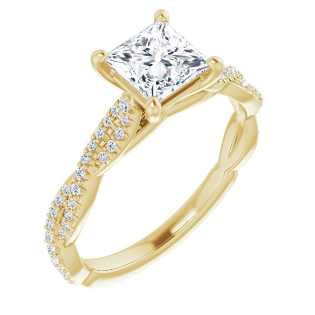 10K Yellow Gold Customizable Princess/Square Cut Style with Thin and Twisted Micropavé Band