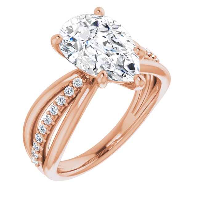 10K Rose Gold Customizable Pear Cut Design with Tri-Split Accented Band