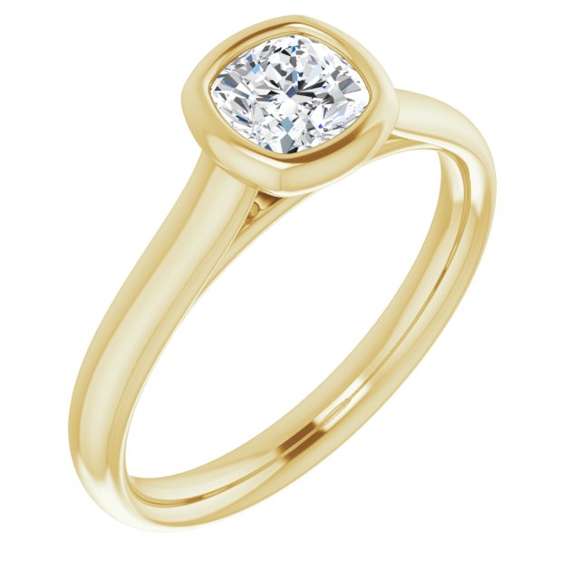 10K Yellow Gold Customizable Cathedral-Bezel Cushion Cut Solitaire