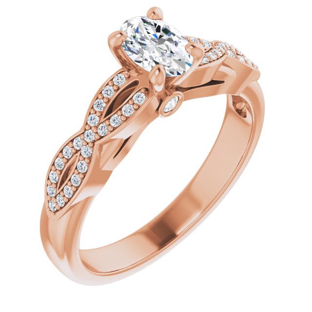 10K Rose Gold Customizable Oval Cut Design featuring Infinity Pavé Band and Round-Bezel Peekaboos