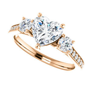 CZ Wedding Set, featuring The Tess engagement ring (Customizable Heart Cut Trellis-Enhanced Bridge Setting with Semi-Pavé Band)