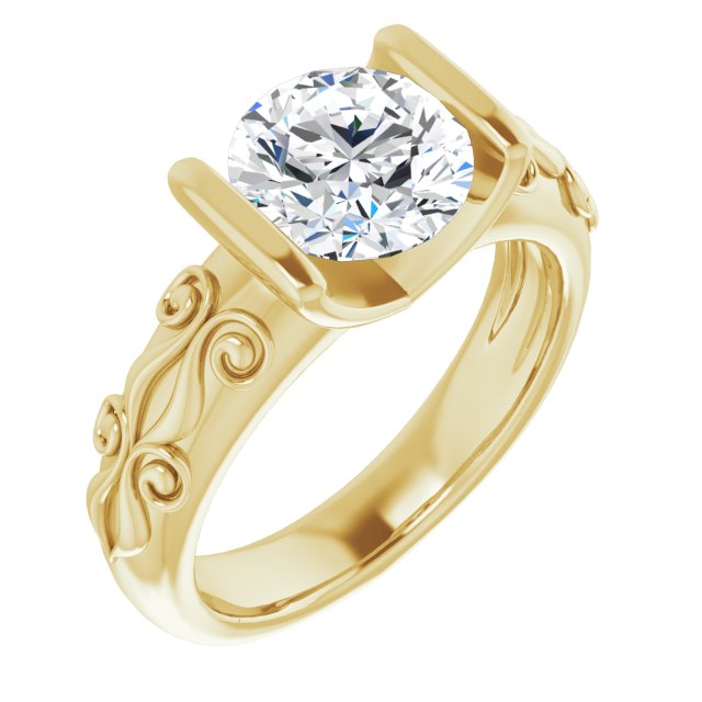Cubic Zirconia Engagement Ring- The Cora (Customizable Bar-set Round Cut Setting featuring Organic Band)