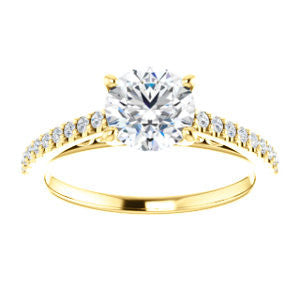 Cubic Zirconia Engagement Ring- The Kiana (Customizable Round Cut Design with Decorative Cathedral Trellis and Thin Pavé Band)