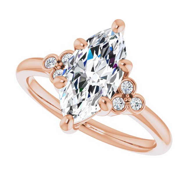 Cubic Zirconia Engagement Ring- The Irene (Customizable 7-stone Marquise Cut Center with Round-Bezel Side Stones)