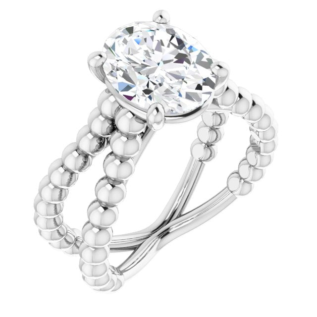 10K White Gold Customizable Oval Cut Solitaire with Wide Beaded Split-Band