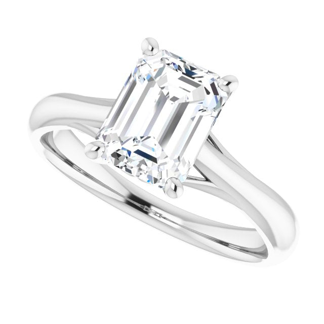 Cubic Zirconia Engagement Ring- The Crissy (Customizable Emerald Cut Solitaire with Decorative Prongs & Tapered Band)