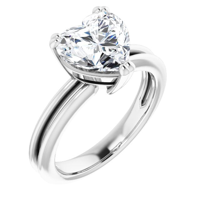 10K White Gold Customizable Heart Cut Solitaire with Grooved Band
