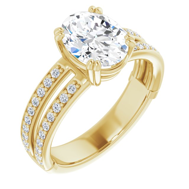 10K Yellow Gold Customizable Oval Cut Design featuring Split Band with Accents