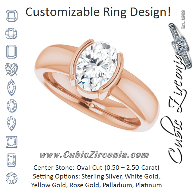 Cubic Zirconia Engagement Ring- The Charlotte (Customizable Bezel-set Oval Cut Solitaire with Thick Band)
