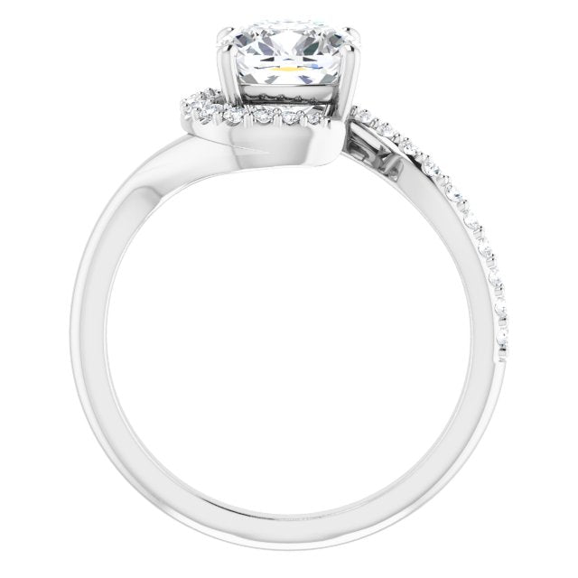 Cubic Zirconia Engagement Ring- The Phyllis (Customizable Cushion Cut Design with Swooping Pavé Bypass Band)