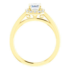 CZ Wedding Set, featuring The Tyra engagement ring (Customizable Cathedral-set Emerald Cut Style with Halo, Decorative Trellis and Thin Band)