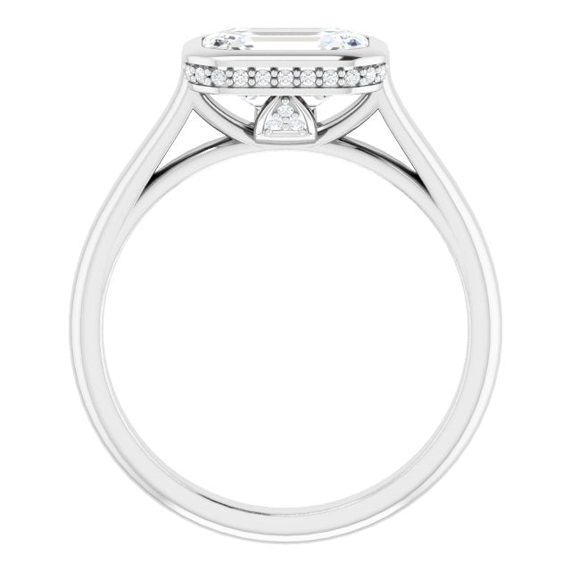 Cubic Zirconia Engagement Ring- The Alexia (Customizable Emerald Cut Semi-Solitaire with Under-Halo and Peekaboo Cluster)