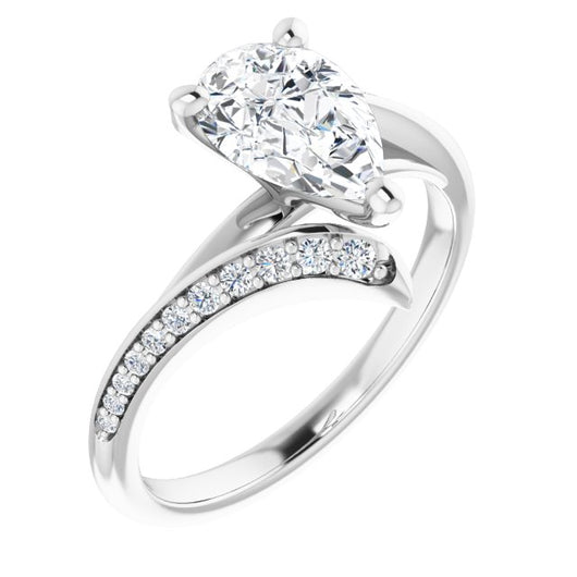 10K White Gold Customizable Pear Cut Style with Artisan Bypass and Shared Prong Band