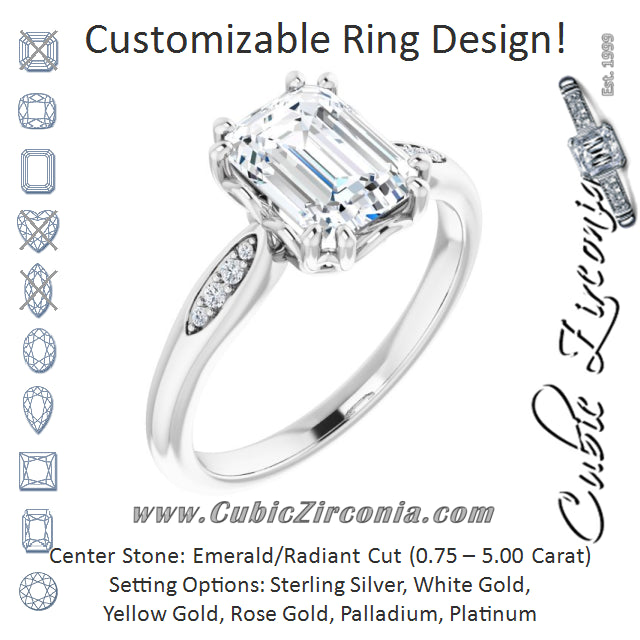 Cubic Zirconia Engagement Ring- The Sandhya (Customizable 9-stone Radiant Cut Design with 8-prong Decorative Basket & Round Cut Side Stones)