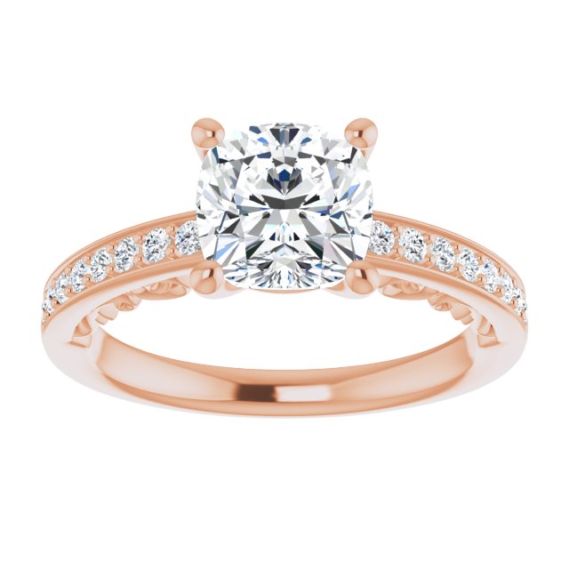 Cubic Zirconia Engagement Ring- The Eternity (Customizable Cushion Cut Design featuring 3-Sided Infinity Trellis and Round-Channel Accented Band)