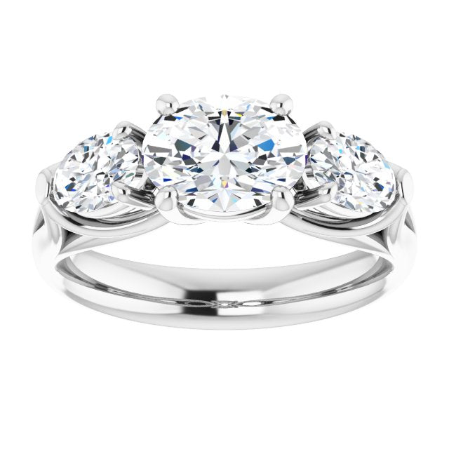 Cubic Zirconia Engagement Ring- The Alondra (Customizable Cathedral-set 3-stone Oval Cut Style with Dual Oval Cut Accents & Wide Split Band)