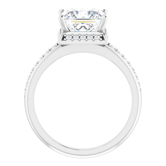 Cubic Zirconia Engagement Ring- The Gwen Noelle (Customizable Princess/Square Cut Design with Geometric Under-Halo and Shared Prong Band)