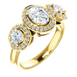 Cubic Zirconia Engagement Ring- The Justine (Customizable Oval Cut Center 3-Stone Halo-Style)