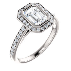 Cubic Zirconia Engagement Ring- The Samira (Customizable Halo-style Radiant Cut with Under-Halo Trellis and Thin Pavé Band)