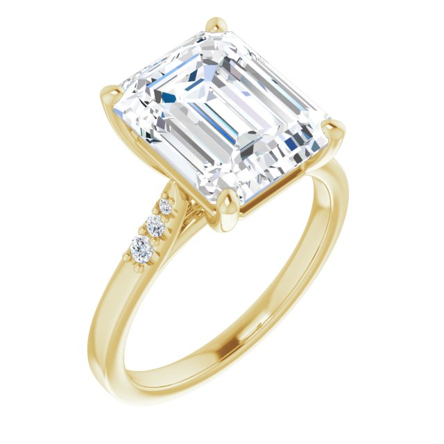 10K Yellow Gold Customizable 7-stone Emerald/Radiant Cut Cathedral Style with Triple Graduated Round Cut Side Stones