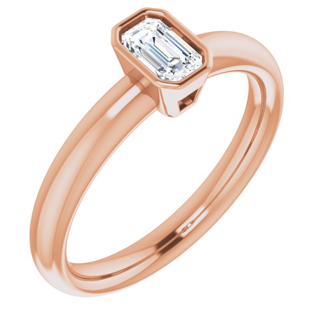 10K Rose Gold Customizable Bezel-set Emerald/Radiant Cut Solitaire with Wide Band