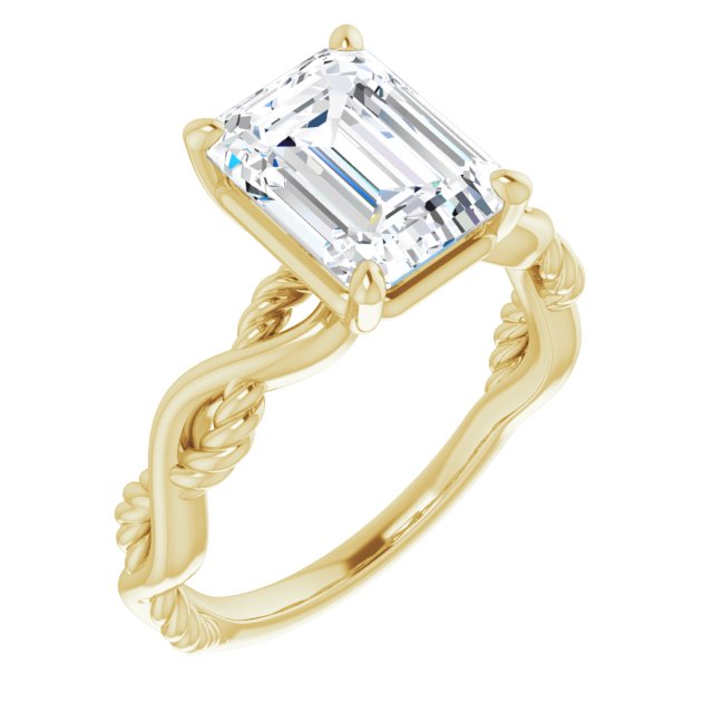 10K Yellow Gold Customizable Emerald/Radiant Cut Solitaire with Twisting Split Band