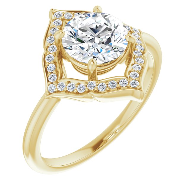 10K Yellow Gold Customizable Round Cut Style with Artistic Equilateral Halo and Ultra-thin Band