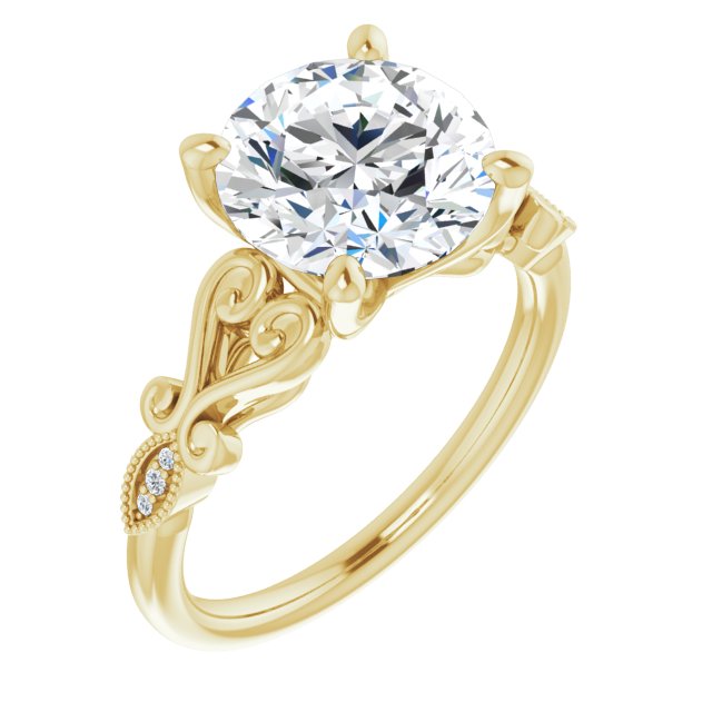 10K Yellow Gold Customizable 7-stone Design with Round Cut Center Plus Sculptural Band and Filigree