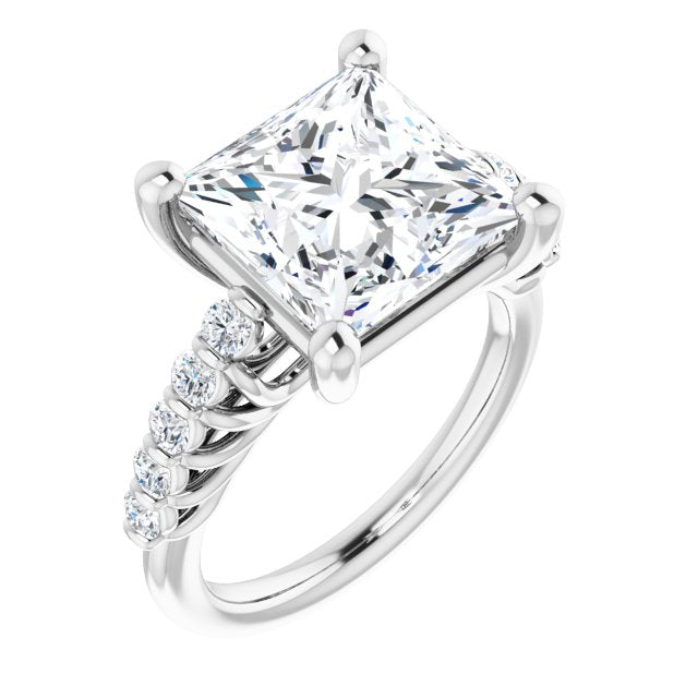 10K White Gold Customizable Princess/Square Cut Style with Round Bar-set Accents