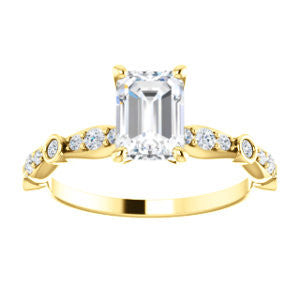 Cubic Zirconia Engagement Ring- The Lindsay (Emerald Cut Ladies' Belt-Inspired Customizable Setting with Bezel-Set Pave Band)