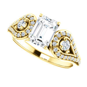 CZ Wedding Set, featuring The Tonya Laverne engagement ring (Customizable Emerald Cut Design with Winged Split-Pavé Band)