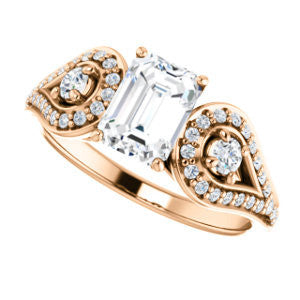 CZ Wedding Set, featuring The Tonya Laverne engagement ring (Customizable Emerald Cut Design with Winged Split-Pavé Band)