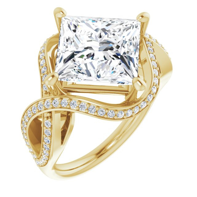 10K Yellow Gold Customizable Princess/Square Cut Design with Twisting, Infinity-Shared Prong Split Band and Bypass Semi-Halo