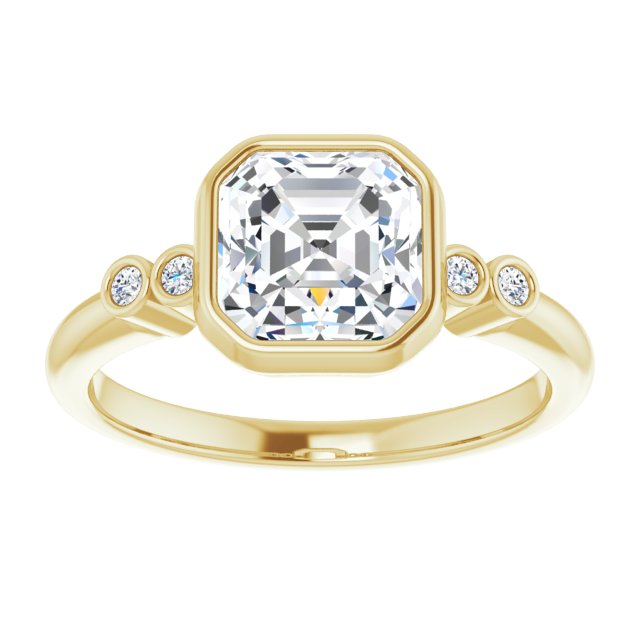 Cubic Zirconia Engagement Ring- The Mandira (Customizable 5-stone Bezel-set Asscher Cut Design with Quad Round-Bezel Side Stones)