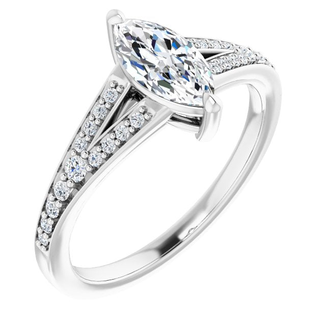 10K White Gold Customizable Marquise Cut Center with Thin Split-Shared Prong Band