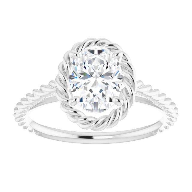 Cubic Zirconia Engagement Ring- The Carrington (Customizable Cathedral-set Oval Cut Solitaire with Thin Rope-Twist Band)