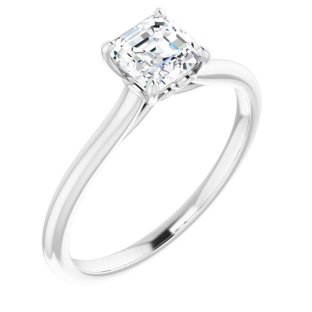 10K White Gold Customizable Cathedral-style Asscher Cut Solitaire with Decorative Heart Prong Basket