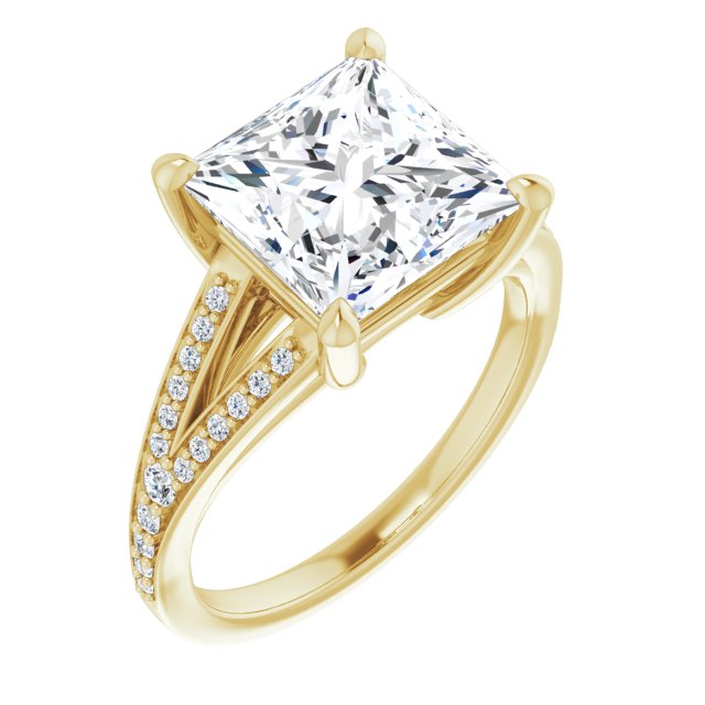 10K Yellow Gold Customizable Princess/Square Cut Center with Thin Split-Shared Prong Band