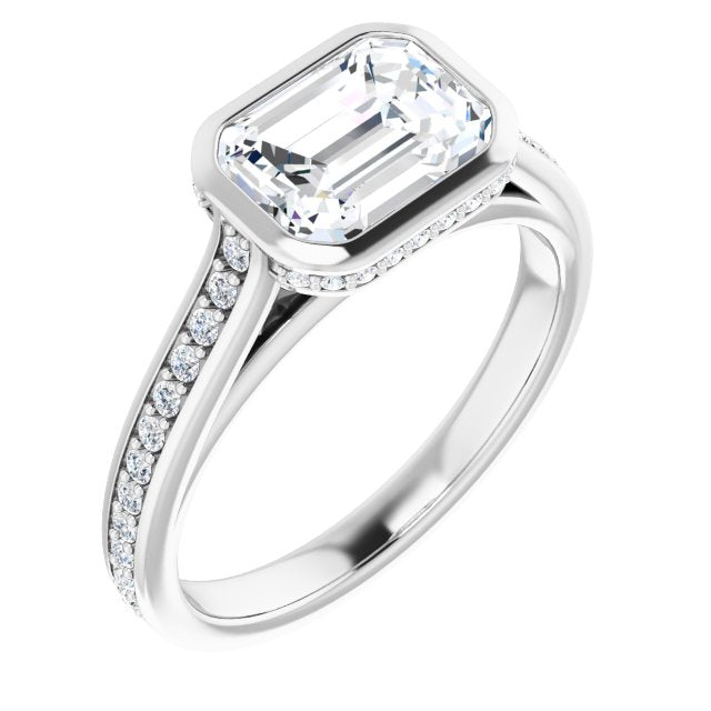 Cubic Zirconia Engagement Ring- The Jada (Customizable Cathedral-Bezel Radiant Cut Design with Under Halo and Shared Prong Band)