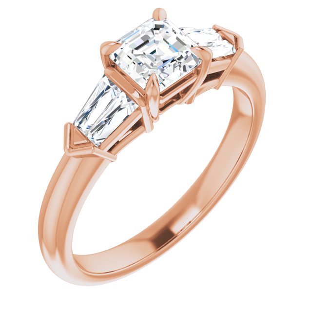 10K Rose Gold Customizable 5-stone Design with Asscher Cut Center and Quad Baguettes