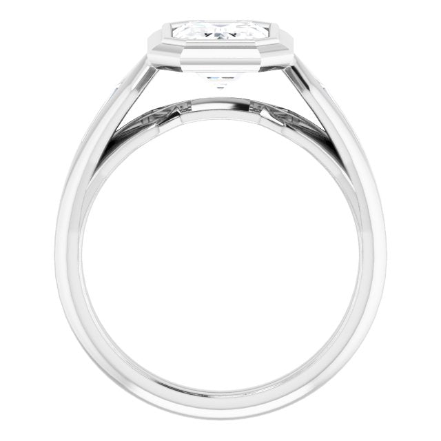 Cubic Zirconia Engagement Ring- The Claudelle (Customizable Bezel-set Emerald Cut Design with Wide Split Band & Tension-Channel Baguette Accents)