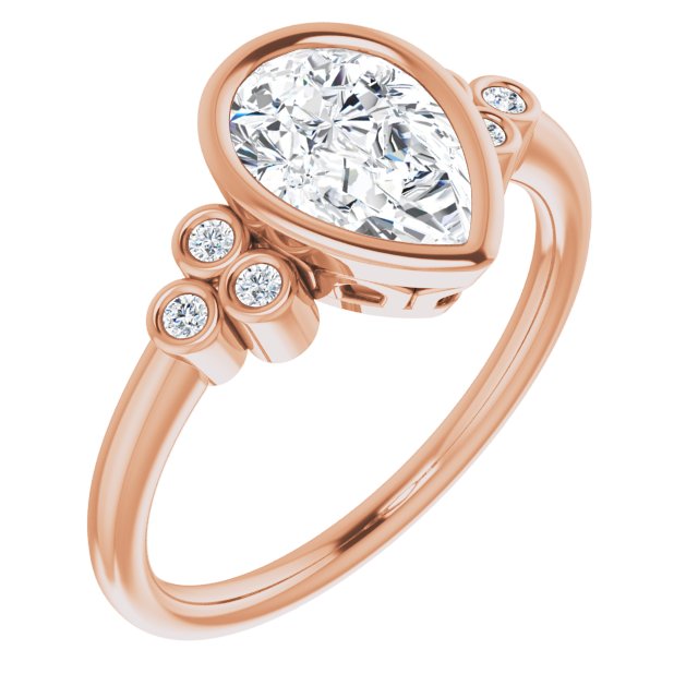 10K Rose Gold Customizable 7-stone Pear Cut Style with Triple Round-Bezel Accent Cluster Each Side