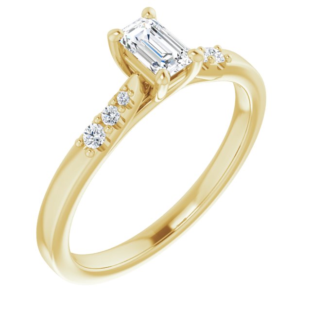 10K Yellow Gold Customizable 7-stone Emerald/Radiant Cut Cathedral Style with Triple Graduated Round Cut Side Stones