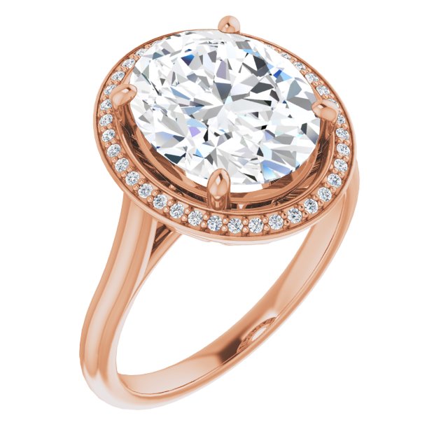 10K Rose Gold Customizable Cathedral-Raised Oval Cut Halo Style